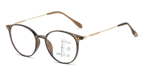 Gleitsichtbrille Lesebrille braun/gold Multifokale Gläser Damen Herren mit +1.00 +1.50 +2.00 +2.50 +3.00 Dioptrien Anti-Blaulicht/Blaulichtfilter Gleitsichtlesebrille (Braun/gold, 1, Dioptrien) von DeBrillo