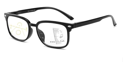 Gleitsichtbrille Lesebrille schwarz Multifokale Gläser Damen Herren Federscharnier +1.00 +1.50 +2.00 +2.50 +3.00 Dioptrien Blaulichtfilter/Gleitsichtlesebrille (schwarz, 1.00, Dioptrien) von DeBrillo