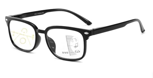 Gleitsichtbrille Lesebrille schwarz Multifokale Gläser Damen Herren Federscharnier +1.00 +1.50 +2.00 +2.50 +3.00 Dioptrien Blaulichtfilter/Gleitsichtlesebrille (schwarz, 2.00, Dioptrien) von DeBrillo