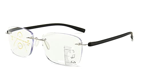 Gleitsichtbrille randlos rahmenlose Lesebrille Metall + TR90 schwarz Multifokale Gläser für Damen Herren mit +3.00 Dioptrien Gleitsichtlesebrille mit Brillentasche und Putztuch (+ 3.00 Dioptrien) von DeBrillo