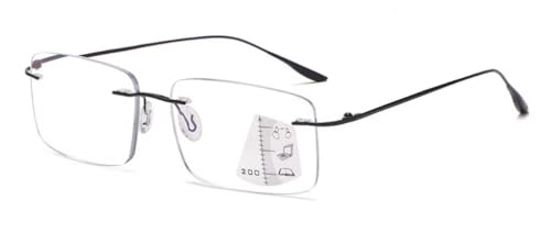 Gleitsichtbrille randlos rahmenlos Lesebrille Metallrahmen schwarz Multifokale randlose Gläser Damen Herren (wahlweise +1.00 +1.50 +2.00 oder +2.50 Dioptrien) Tasche und Brillentuch (2.5) von DeBrillo