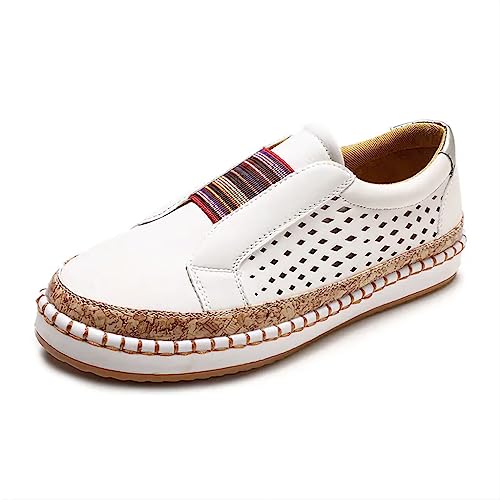 Damen Schuhe Vegan Leder Mokassin Slip-on Loafers Halbschuhe Sommer rutschfest Flache Freizeit Sandalen Espadrilles (weiß, EU 39) von DeCarbonize