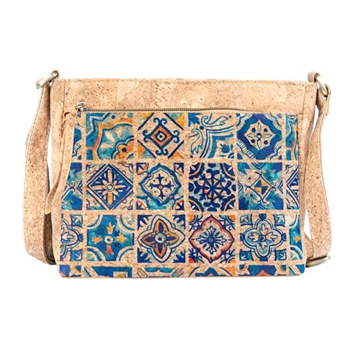 DeCarbonize Crossbody Handtasche aus Kork Veganleder Nachhaltig Damen Umhängetasche (Azulejos 2) von DeCarbonize