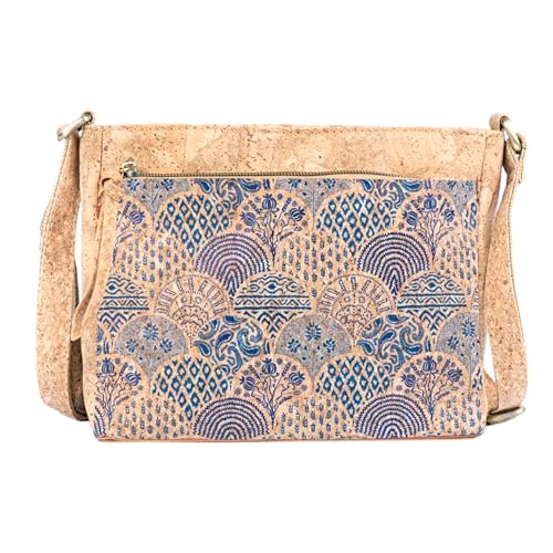 DeCarbonize Crossbody Handtasche aus Kork Veganleder Nachhaltig Damen Umhängetasche (Azulejos 3) von DeCarbonize