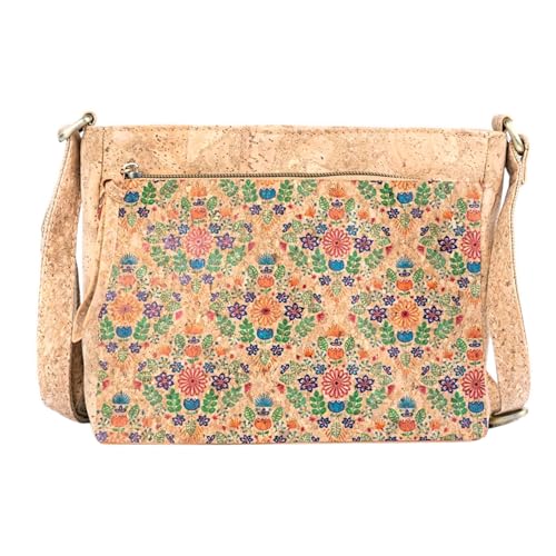 DeCarbonize Crossbody Handtasche aus Kork Veganleder Nachhaltig Damen Umhängetasche (Boho Blossom) von DeCarbonize