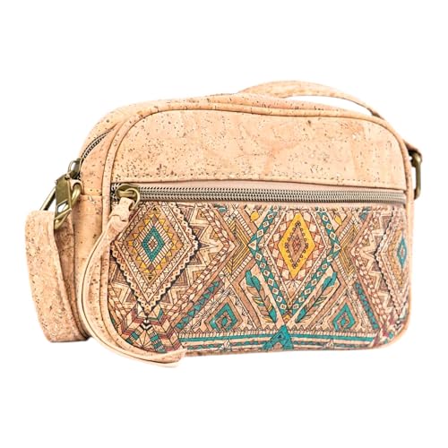 DeCarbonize Damen Crossbody Handtasche aus Kork Satteltasche Vegan Leder Nachhaltig (Boho Chic) von DeCarbonize