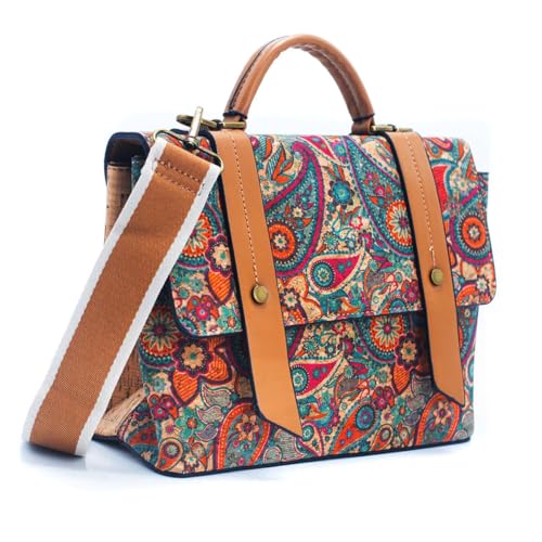 DeCarbonize Damen Handtasche aus Kork Elegant Mini Kelly-Stil Kurier Crossbody Veganleder Nachhaltig (Paisley) von DeCarbonize