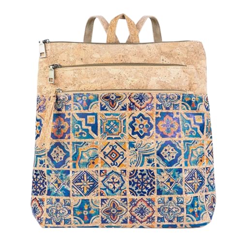 DeCarbonize Damen Rucksack aus Kork Veganleder Nachhaltig Damen Handtasche (Azulejos) von DeCarbonize