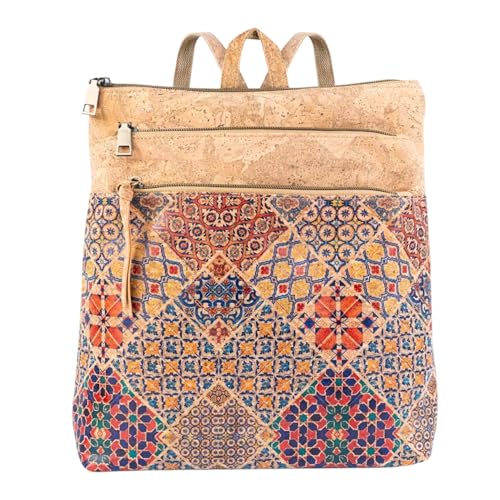 DeCarbonize Damen Rucksack aus Kork Veganleder Nachhaltig Damen Handtasche (Azulejos 2) von DeCarbonize