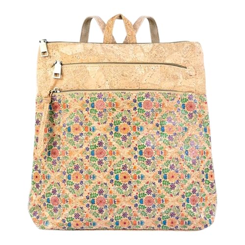 DeCarbonize Damen Rucksack aus Kork Veganleder Nachhaltig Damen Handtasche (Blumen Muster) von DeCarbonize