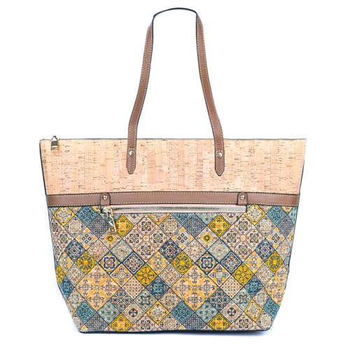 DeCarbonize Handtasche aus Kork Damen Shopper Schultertasche Gross Nachhaltig Vegan Leder Totebag Tragetasche Strandtasche Korktasche (Carry All Klassik 2) von DeCarbonize