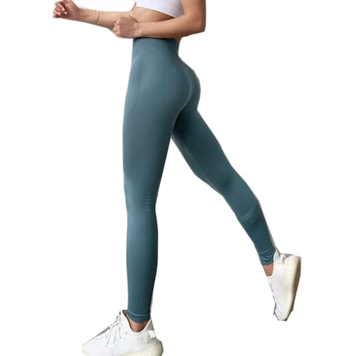 DeCarbonize Sport Leggings Damen Seamless Yogahose mit Netztaschen Blickdicht für Fitness, Laufhose pfirsichförmiges Po Butt-Lift (S/M, Seamless Grün) von DeCarbonize