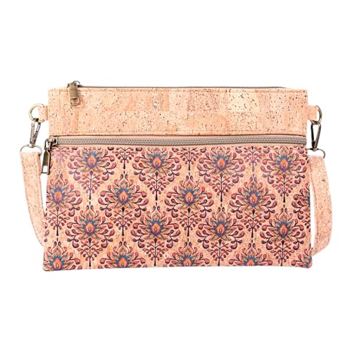 DeCarbonize Umhängetasche Fusion aus Kork und Kaffeebohnen Recycelte Naturprodukt Unterarmtasche mit abnehmbaren Riemen Vegan Leder Nachhaltig (Lotusmuster) von DeCarbonize