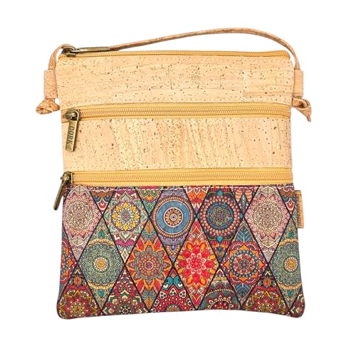 DeCarbonize Umhängetasche Handtasche aus Kork Crossbody Vegan Leder Nachhaltig (Buntglas Muster) von DeCarbonize