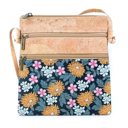 DeCarbonize Umhängetasche Handtasche aus Kork Crossbody Vegan Leder Nachhaltig (Ringelblumen) von DeCarbonize