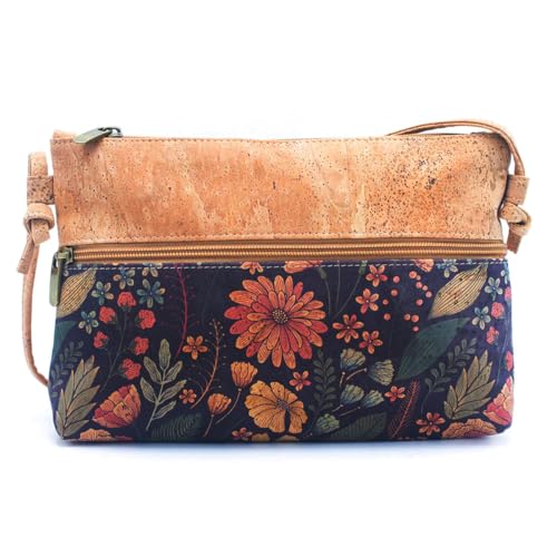 DeCarbonize Umhängetasche aus Kork Crossbody Veganleder Nachhaltig Damen Handtasche (Blumenmotiv 2) von DeCarbonize