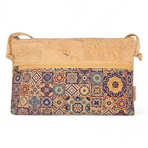 DeCarbonize Umhängetasche aus Kork Crossbody Veganleder Nachhaltig Damen Handtasche (Fliesen Muster1) von DeCarbonize