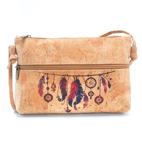 DeCarbonize Umhängetasche aus Kork Crossbody Veganleder Nachhaltig Damen Handtasche (Traumfänger) von DeCarbonize