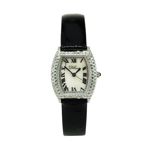 DeCave 103024011 - Damenuhr - Messing - Tonneau ca. 24x24 mm - Similisteine - Lederband schwarz - Schweizer Quarzwerk Ronda 763-3 ATM von DeCave