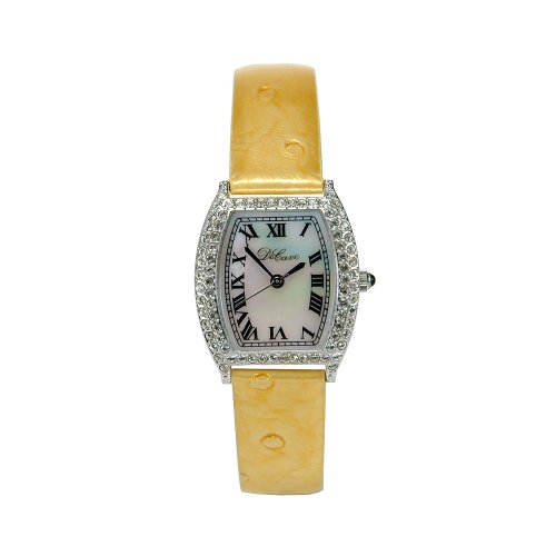 DeCave 103024013 - Damenuhr - Messing - Tonneau ca. 24x24 mm - Similisteine - Lederband gelb - Schweizer Quarzwerk Ronda 763-3 ATM DeCave 103024013 - Damenuhr - Messing - Tonneau ca. 24x24 mm - Similisteine - Lederband gelb - Schweizer Quarzwerk Ronda 763-3 ATM von DeCave