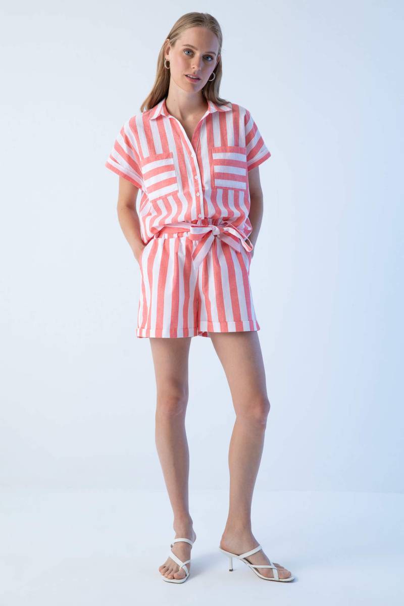 Damen Regular Fit Shorts mit Streifen aus Baumwolle von DeFacto