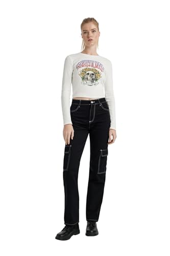 DeFacto Bootcut Jeans Damen Bootcut High Waist Jeans Damen Stretch Schlaghose Wide Leg Jeans Damen Jeans Bootcut Weite Hose Damen Flared Jeans Hose Damen Jeanshose Stretch Straight Fit Cargo von DeFacto