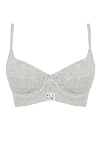 DeFacto Bralette Spitze für Damen - Damen BH Weich und Atmungsaktiv Bra Grey Melange,85/C von DeFacto