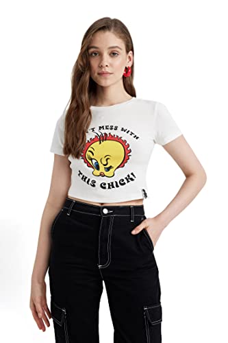 DeFacto Damen A2844ax T-Shirt, Weiß, S EU von DeFacto