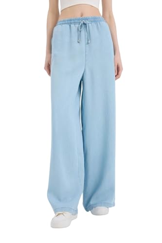 DeFacto Damen Cargohose - Hosen für Damen mit Taschen Wide Leg Pants Women LT.Indigo 36 von DeFacto