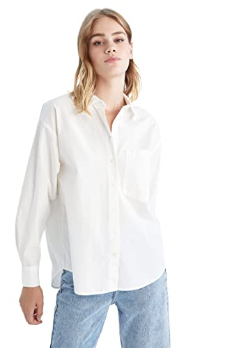 DeFacto Damen Langarm Hemdbluse Hemd mit Knöpfen für Freizeitkleidung Off White,L von DeFacto