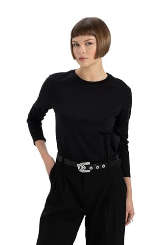 DeFacto Damen Langarmshirts - Longsleeve Blusen für Damen Regular Fit Crew Neck von DeFacto