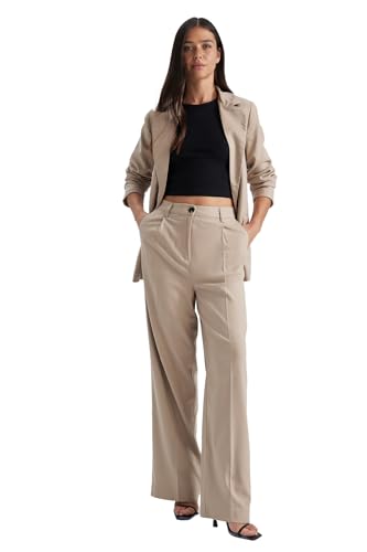 DeFacto Damen Lose Gerade Geschnitten Palazzo Hose Hohe Taille Hose mit Taschen Wide Leg von DeFacto