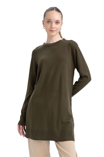 DeFacto Damen Oversize Shirt Tunika - Langarm Longshirt - Bequeme Tops für Damen -Lässiges Langarmshirt Regular Fit C Neck von DeFacto