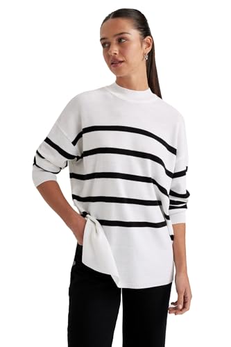 DeFacto Damen Oversize Shirt Tunika - Langarm Longshirt - Bequeme Tops für Damen -Lässiges Langarmshirt Relax Fit Crew Neck von DeFacto