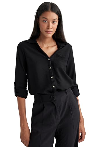 DeFacto Damen Shirt - Langarm Longshirt - Bequeme Tops für Damen -Lässiges Langarmshirt Regular Fit Shirt Neck von DeFacto