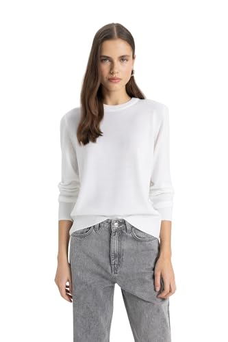DeFacto Damen StrickmodeStilvolle Strickpullover Blusen Tuniken für DamenAuswahl an Pullover Freinstricpullover Strickjacken und Pulli (Ecru,L) von DeFacto