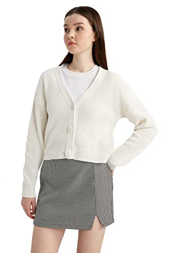 DeFacto Damen T4422AZ Cardigan Sweater, Ecru, M-L von DeFacto