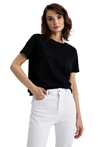 DeFacto Damen T5097AZ T-Shirt, Black, S von DeFacto