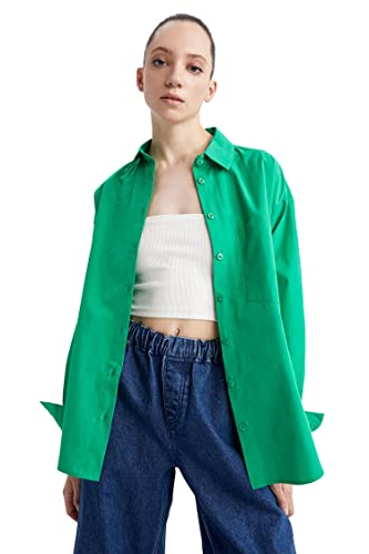 DeFacto Damen U7763AZ Tunic Shirt, Green, L von DeFacto