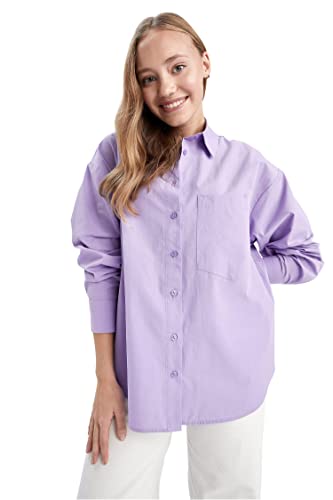 DeFacto Damen U7763AZ Tunic Shirt, Lilac, L von DeFacto