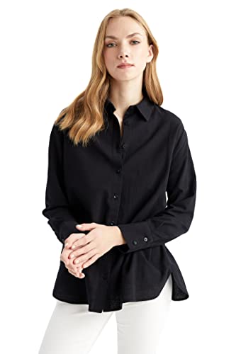 DeFacto Damen V2521AZ Tunic Shirt, Black, S von DeFacto