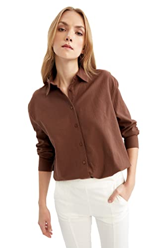 DeFacto Damen V2521AZ Tunic Shirt, Brown, M von DeFacto