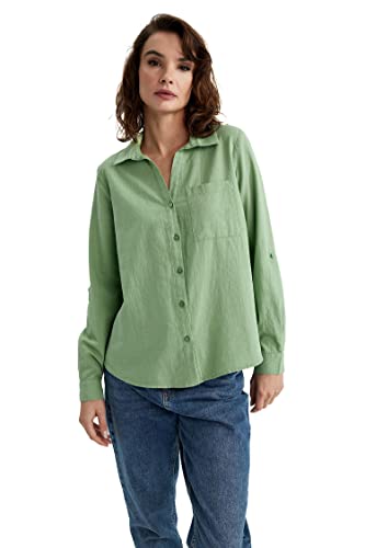 DeFacto Damen V2522AZ Tunic Shirt, Green, XS von DeFacto