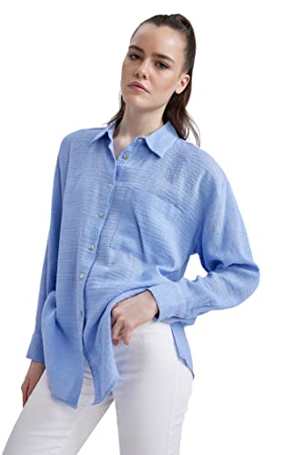 DeFacto Damen X2232AZ Tunic Shirt, Blue, XL von DeFacto