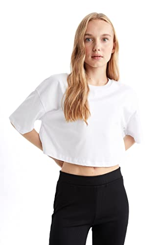 DeFacto Damen X2381AZ T-Shirt, White, M von DeFacto