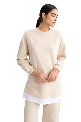 DeFacto Damen Z1597AZ Tunic Shirt, BEIGE, S von DeFacto