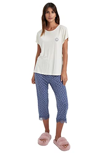 DeFacto Damen Z5344AZ Pajama Set, Indigo, L von DeFacto