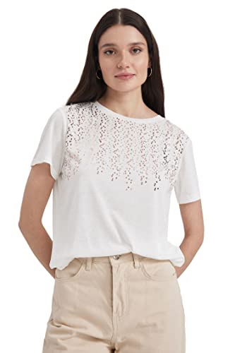 DeFacto Damen Z6446AZ T-Shirt, Ecru, S von DeFacto