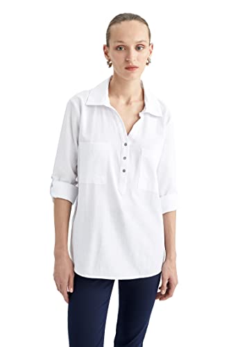 DeFacto Damen Z6624AZ Tunic Shirt, White, M von DeFacto