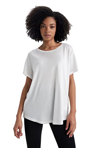 DeFacto Damen Z6740AZ T-Shirt, Ecru, XS von DeFacto